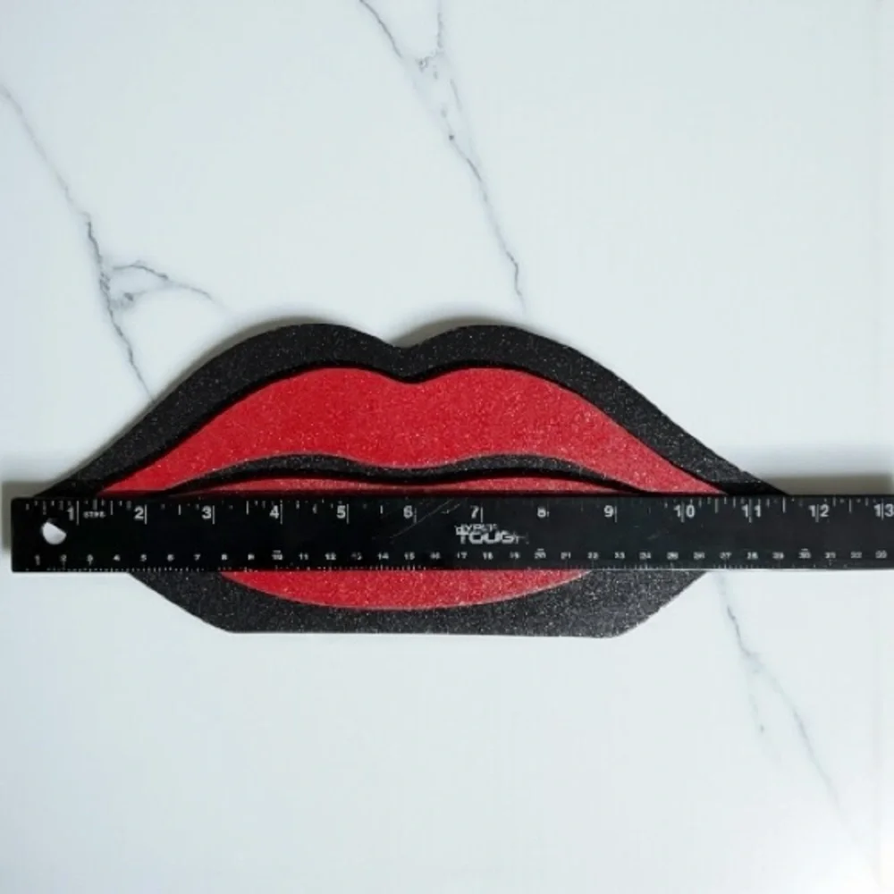For Her Vanity Red & Black Glitz & Glam Lips Wood Lipstick Holder Organizer